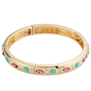 Mosaic Elegant Gold Bracelet with Pink and Turquoise Crystals